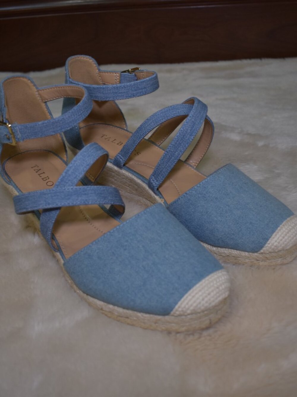 Talbots Lyndsay Denim Espadrille Wedges Size 8 Blue Strappy Summer Sandals - Picture 3 of 14